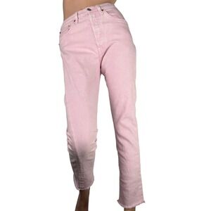 Levi's 501 High Waist Skinny Jeans Pastel Pink Raw Hem Y2K Soft Girl Barbie 26